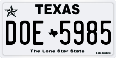 TX license plate DOE5985