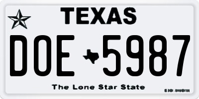 TX license plate DOE5987