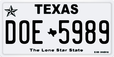 TX license plate DOE5989