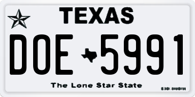 TX license plate DOE5991