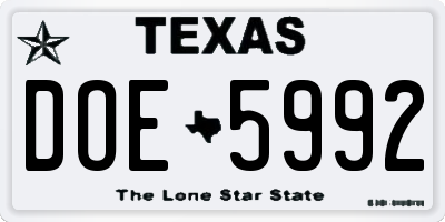 TX license plate DOE5992