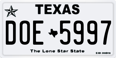 TX license plate DOE5997