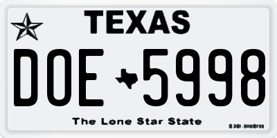 TX license plate DOE5998