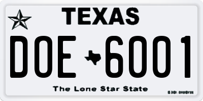 TX license plate DOE6001