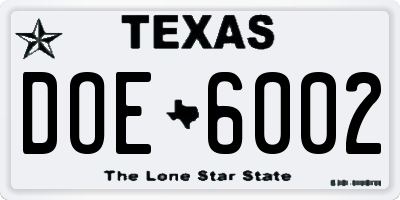 TX license plate DOE6002