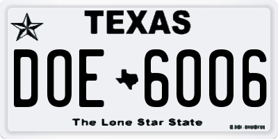 TX license plate DOE6006