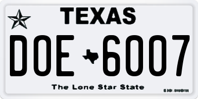 TX license plate DOE6007