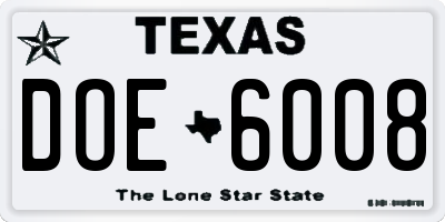 TX license plate DOE6008