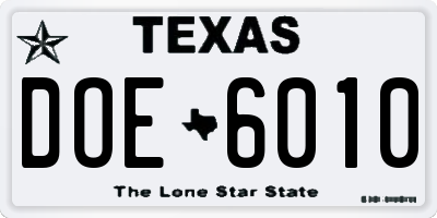 TX license plate DOE6010
