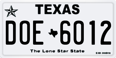 TX license plate DOE6012