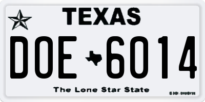 TX license plate DOE6014