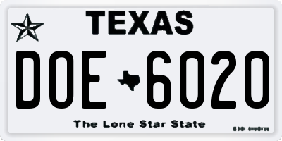 TX license plate DOE6020