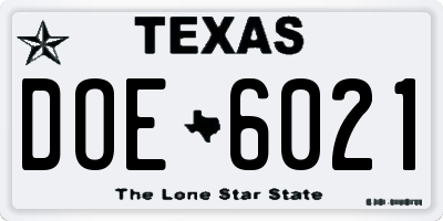 TX license plate DOE6021