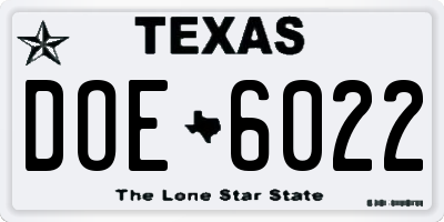 TX license plate DOE6022