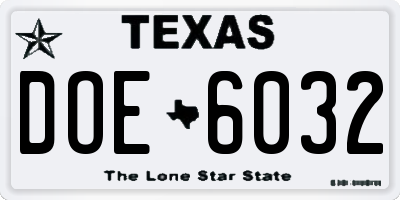 TX license plate DOE6032