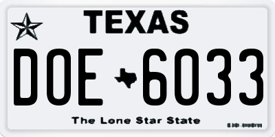 TX license plate DOE6033