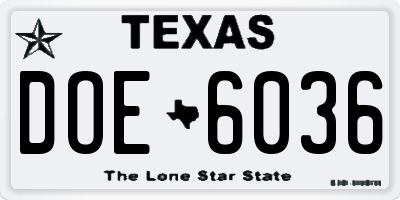 TX license plate DOE6036