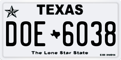 TX license plate DOE6038