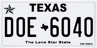 TX license plate DOE6040