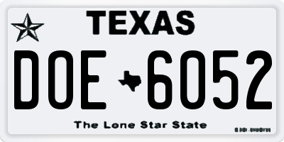 TX license plate DOE6052