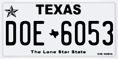 TX license plate DOE6053