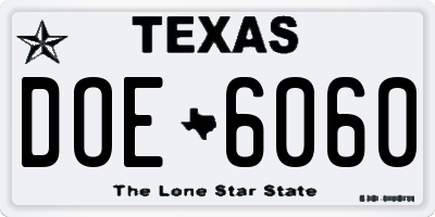 TX license plate DOE6060