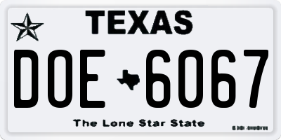 TX license plate DOE6067