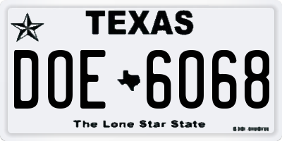 TX license plate DOE6068