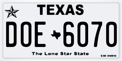 TX license plate DOE6070