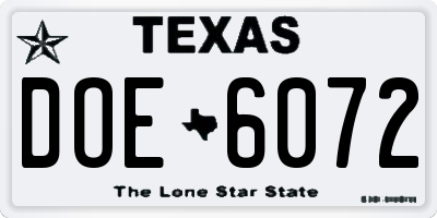 TX license plate DOE6072