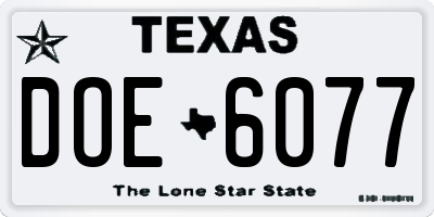 TX license plate DOE6077