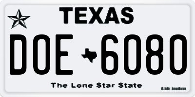TX license plate DOE6080