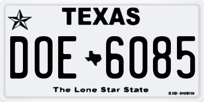 TX license plate DOE6085