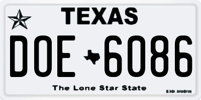TX license plate DOE6086