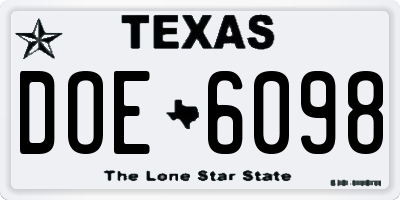 TX license plate DOE6098