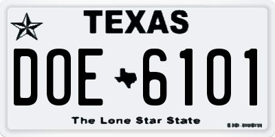TX license plate DOE6101
