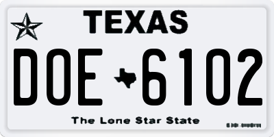 TX license plate DOE6102
