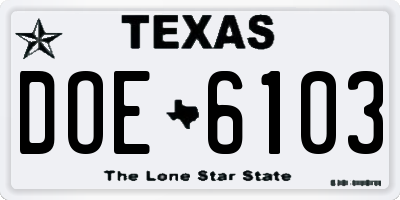TX license plate DOE6103