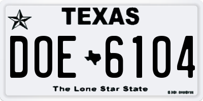 TX license plate DOE6104