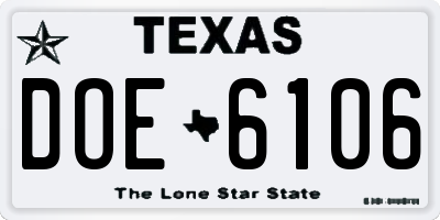 TX license plate DOE6106