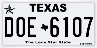 TX license plate DOE6107