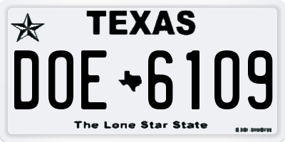 TX license plate DOE6109