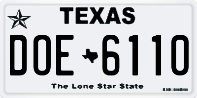 TX license plate DOE6110