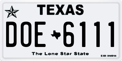 TX license plate DOE6111