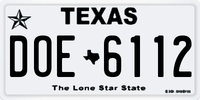 TX license plate DOE6112