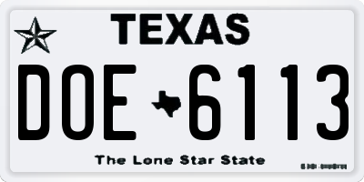 TX license plate DOE6113