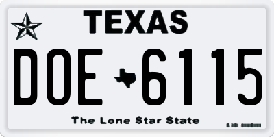 TX license plate DOE6115