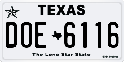 TX license plate DOE6116