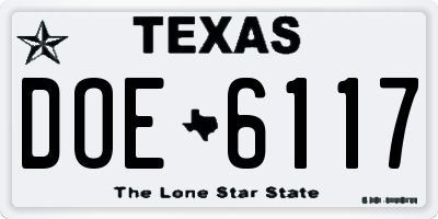TX license plate DOE6117