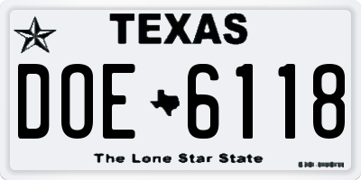 TX license plate DOE6118